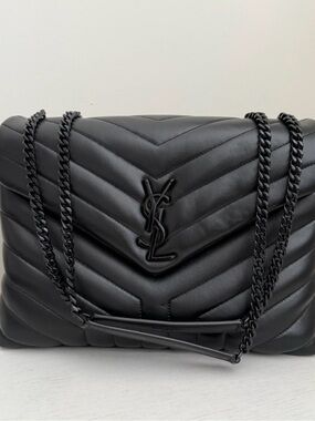 Saint Laurent Black Quilted Leather Chain Lou lou Medium Shoulder Bag